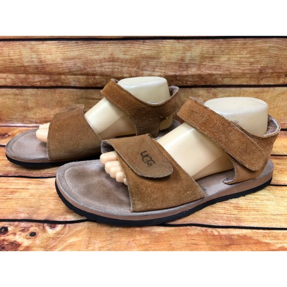 UGG Tan Suede Shearling Lined Ankle Strap Sandals Mens 11 M (5s73) - Picture 1 of 10